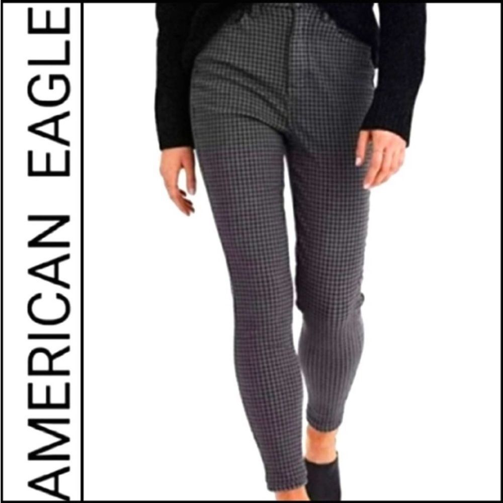 American Eagle Euc Houndstooth Gray/Black High Ri… - image 1